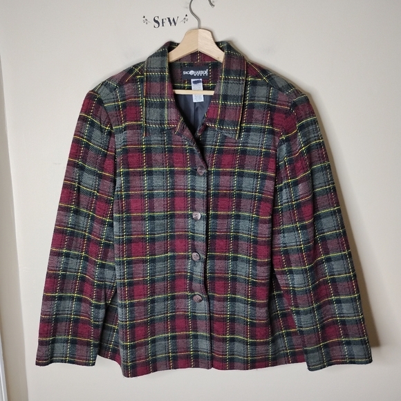 Sag Harbor Plaid Blazer 24W | Vintage Preppy Tartan Holiday Classic Jacket - Picture 2 of 8